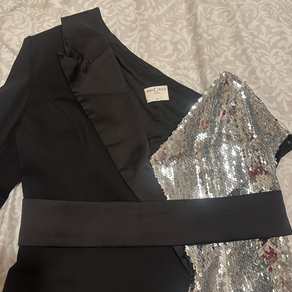 Glamorous One-Shoulder Black and Silver Dress - Picture 7 of 7